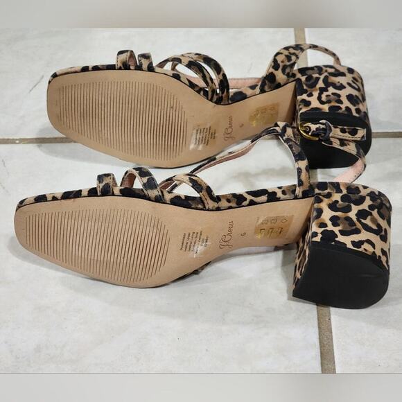 J. Crew Odette leopard print block heel leather Strappy Sandals size 6 - Picture 6 of 8